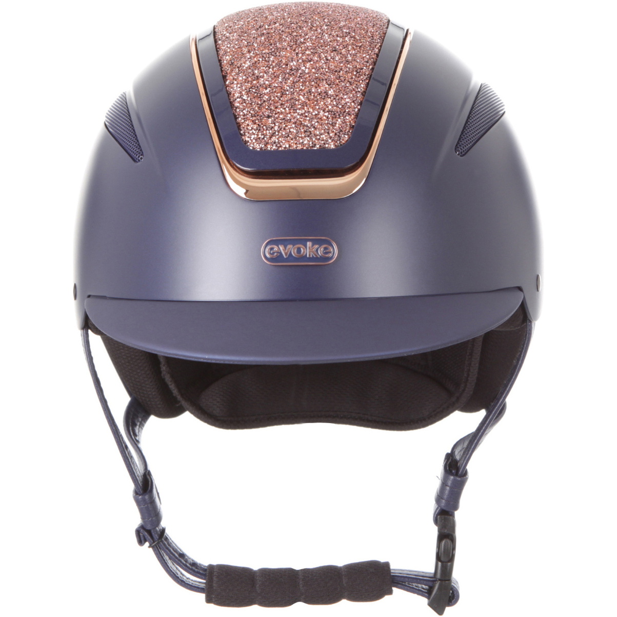 2026 Evoke Unisex Callisto Classic Peak Riding Hat & Liner 200382003 - Navy / Rose Gold / Crystal